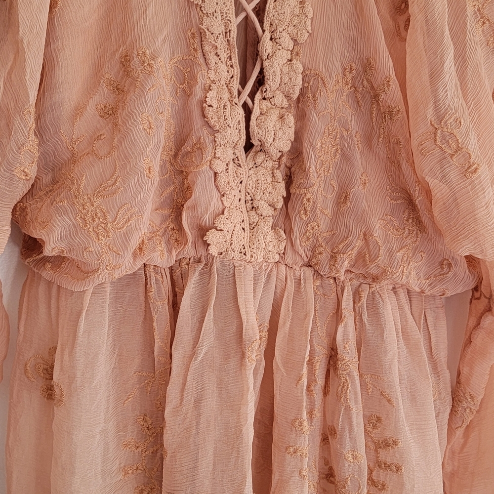 Free People Lace Dress Tunic Lace Up S/M Hippie Boho Renaissance Festival Breezy - Picture 8 of 14